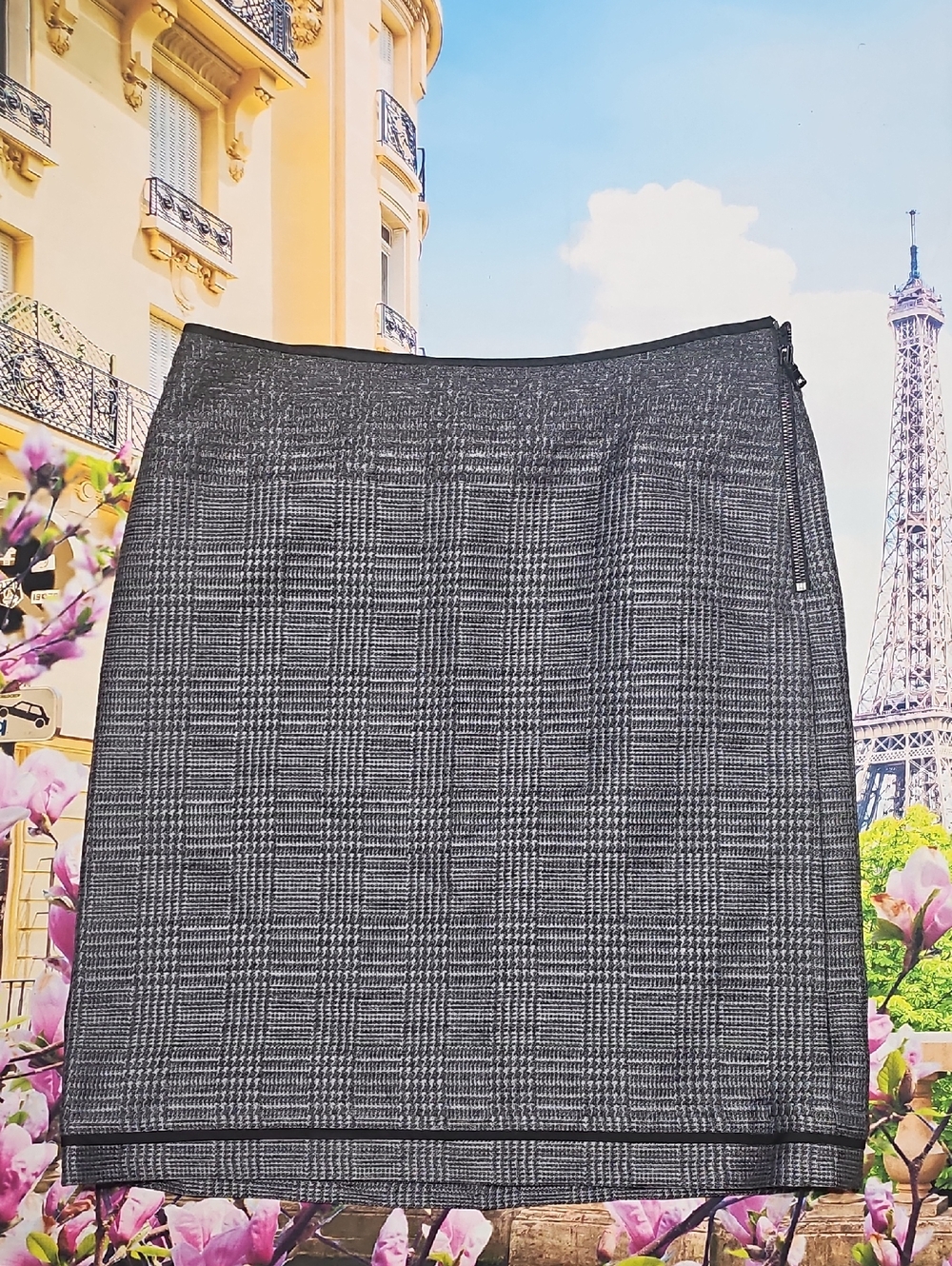 Per Se Gray Plaid Acrylic Wool Blend Pencil Skirt Size 8